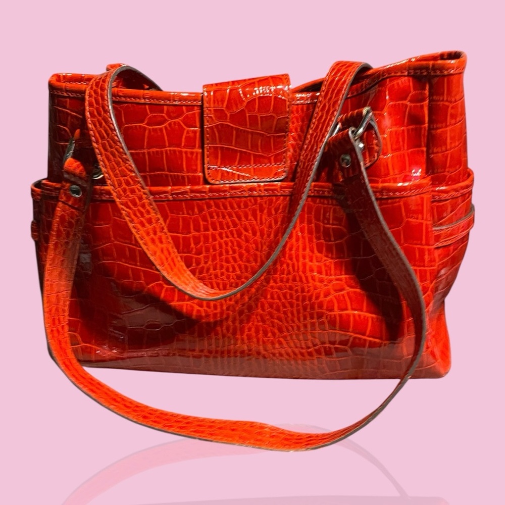 Liz Claiborne Vibrant Red Embossed Tote - Picture 2 of 9